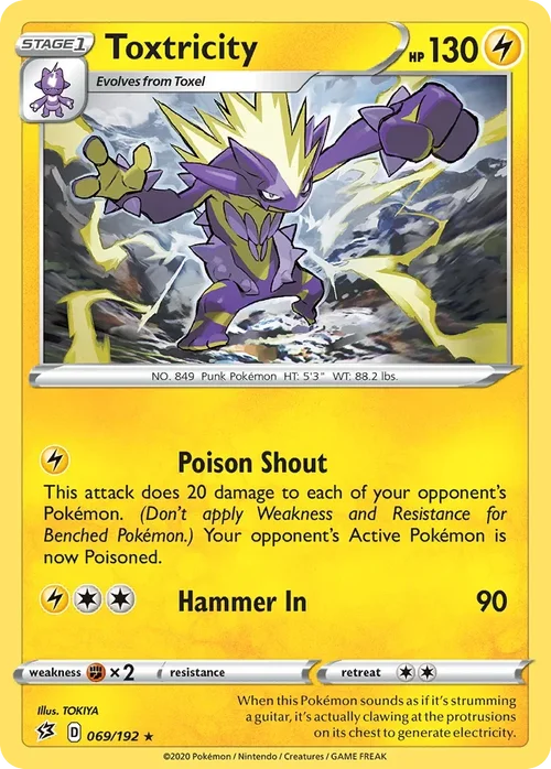 Toxtricity 69 Pokemon card from Rebel Clash set