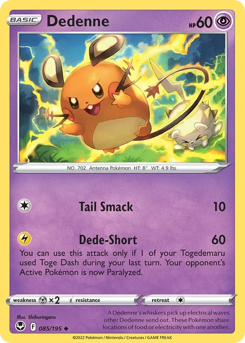 Dedenne 85 Pokemon card from Silver Tempest set