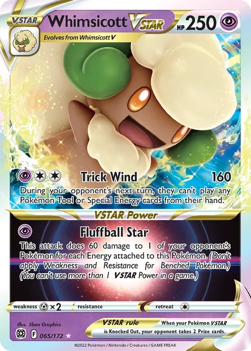 Whimsicott VSTAR 065 Pokemon card from Brilliant Stars set
