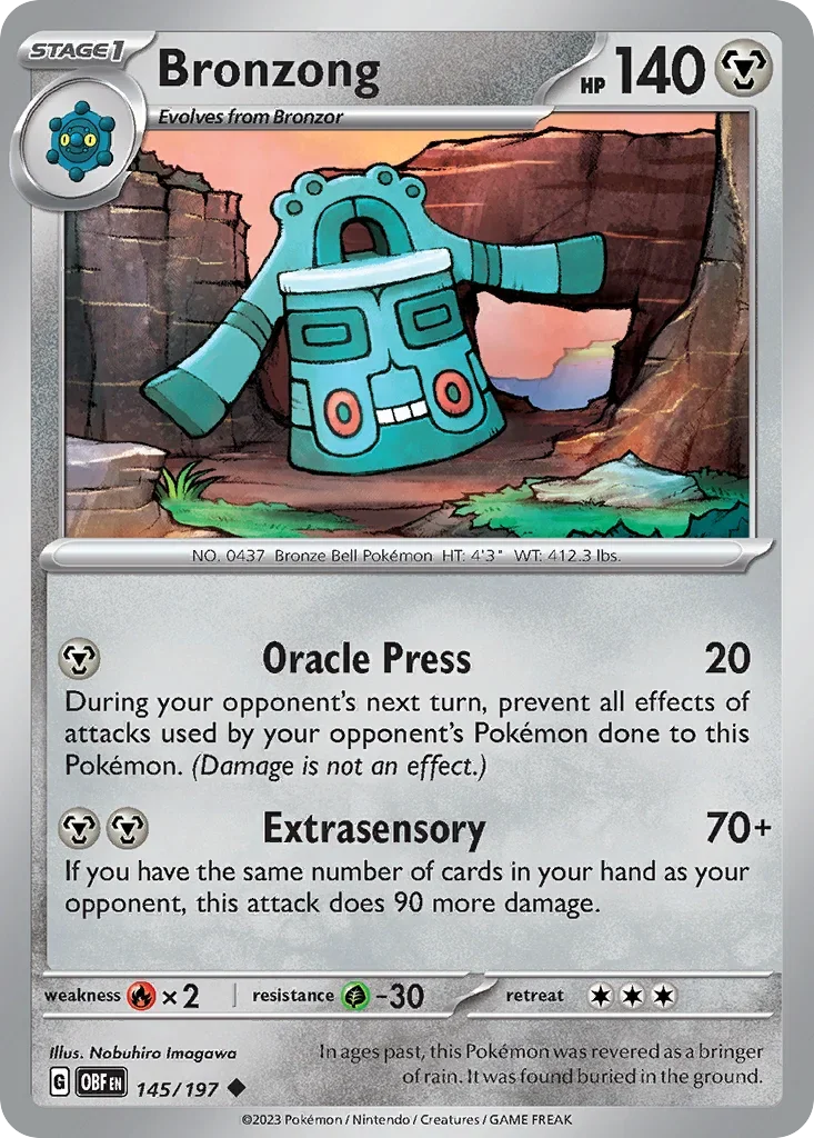 Bronzong 145 Pokémon card from Obsidian Flames set