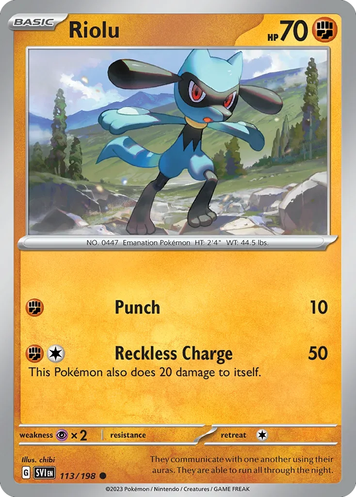 Riolu 113 Pokemon card from Scarlet & Violet set