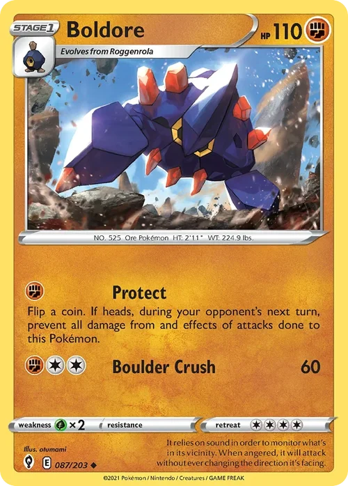 Boldore 87 Pokemon card from Evolving Skies set