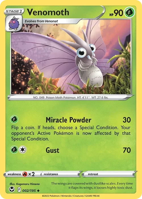 Venomoth 2 Pokemon card from Silver Tempest set