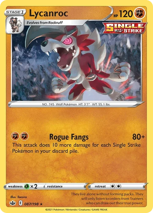 Lycanroc 87 Pokemon card from Chilling Reign set