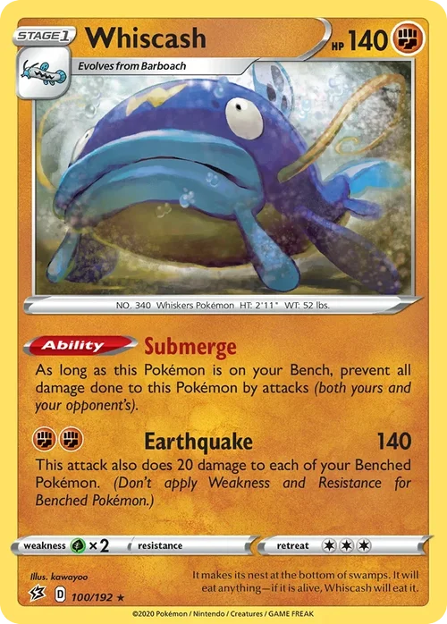 Whiscash 100 Pokemon card from Rebel Clash set