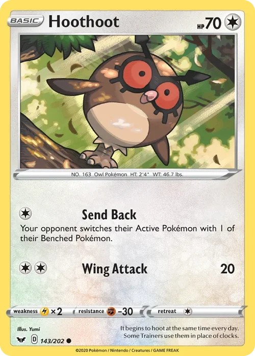 Hoothoot 143 Pokemon card from Sword & Shield set