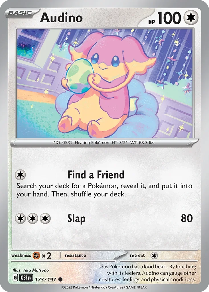 Audino 173 Pokémon card from Obsidian Flames set