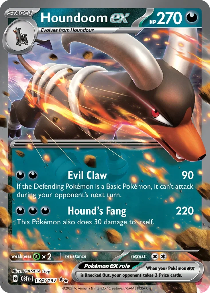 Houndoom ex 134 Pokémon card from Obsidian Flames set