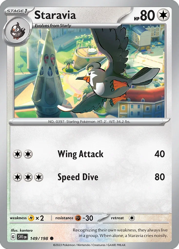 Staravia 149 Pokemon card from Scarlet & Violet set