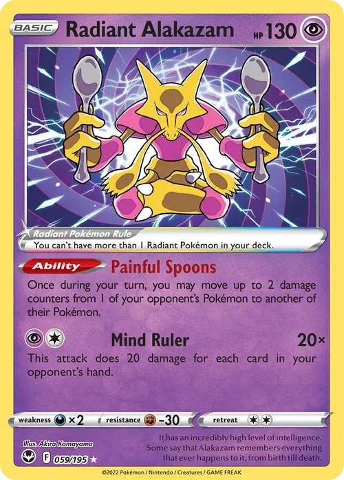 Radiant Alakazam 59 Pokemon card from Silver Tempest set