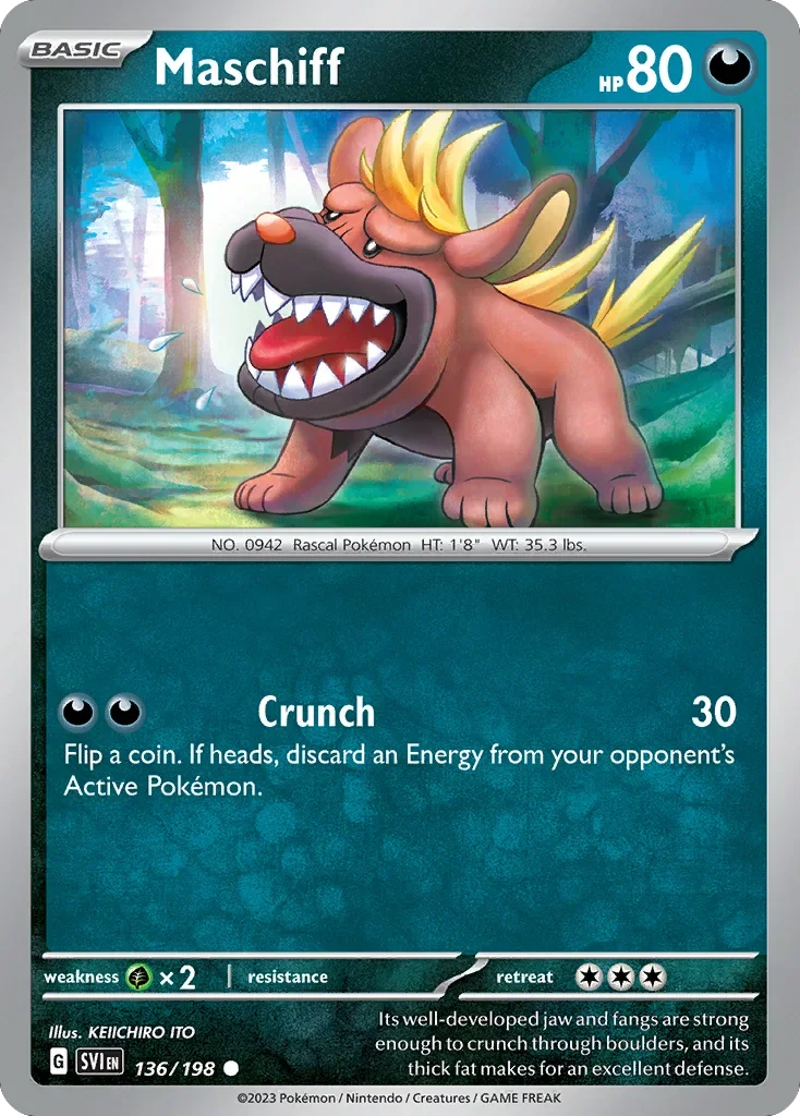 Maschiff 136 Pokemon card from Scarlet & Violet set
