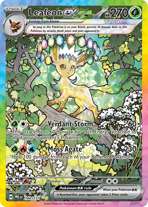 Leafeon ex 144 Pokemon card from Prismatic Evolutions set