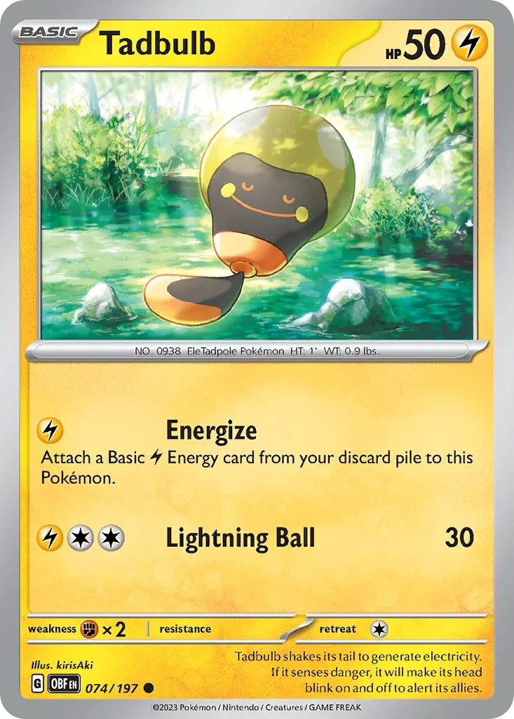 Tadbulb 74 Pokémon card from Obsidian Flames set