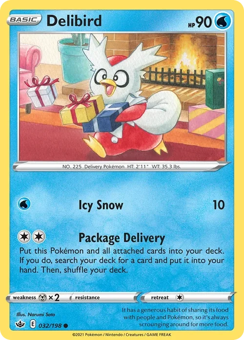 Delibird 32 Pokemon card from Chilling Reign set