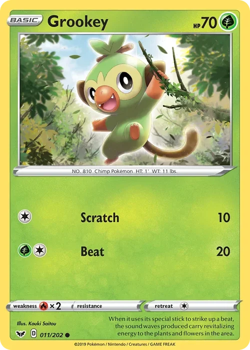 Grookey 11 Pokemon card from Sword & Shield set