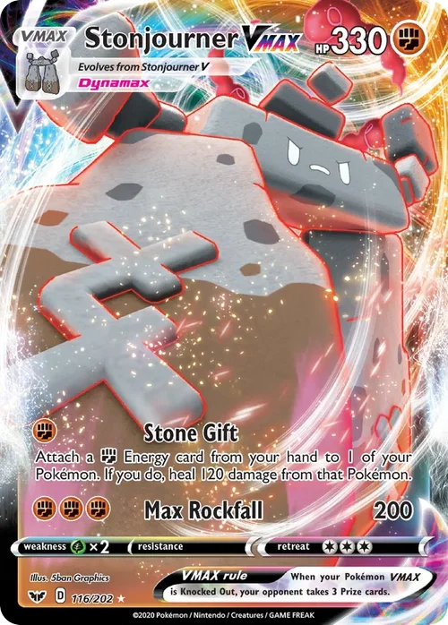 Stonjourner VMAX 116 Pokemon card from Sword & Shield set