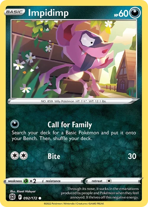 Impidimp 092 Pokemon card from Brilliant Stars set