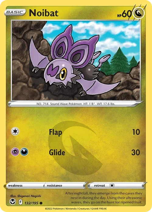 Noibat 132 Pokemon card from Silver Tempest set