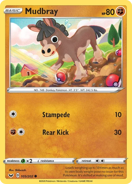 Mudbray 105 Pokemon card from Sword & Shield set
