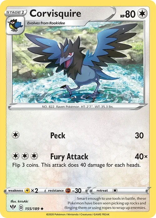 Corvisquire 155 Pokemon card from Darkness Ablaze set