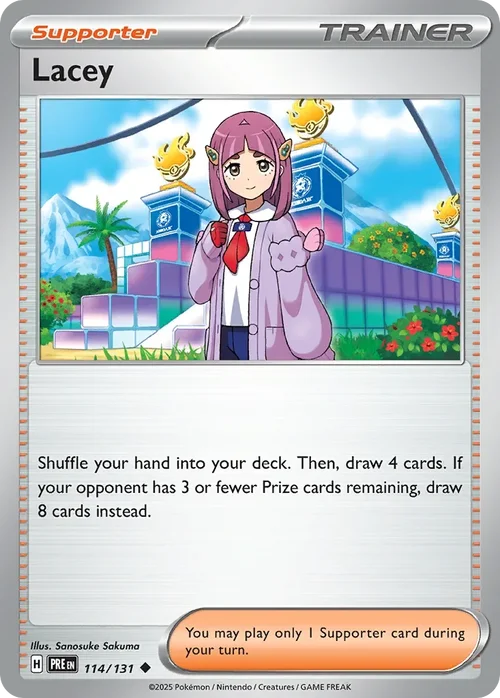 Lacey 114 Pokemon card from Prismatic Evolutions set