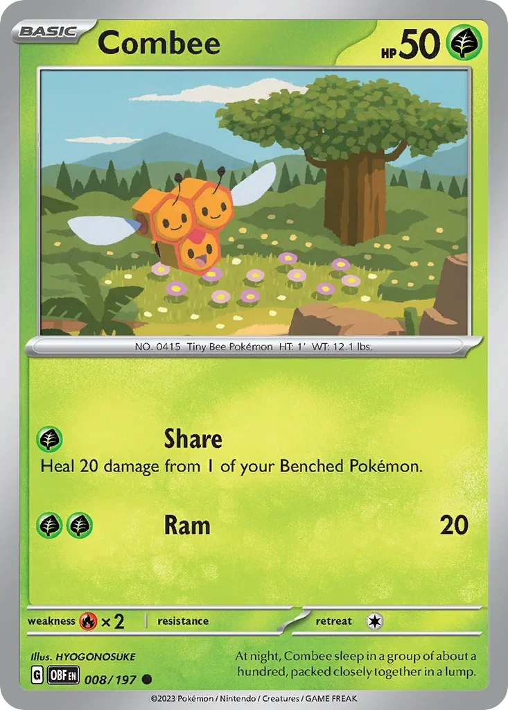 Combee 8 Pokémon card from Obsidian Flames set