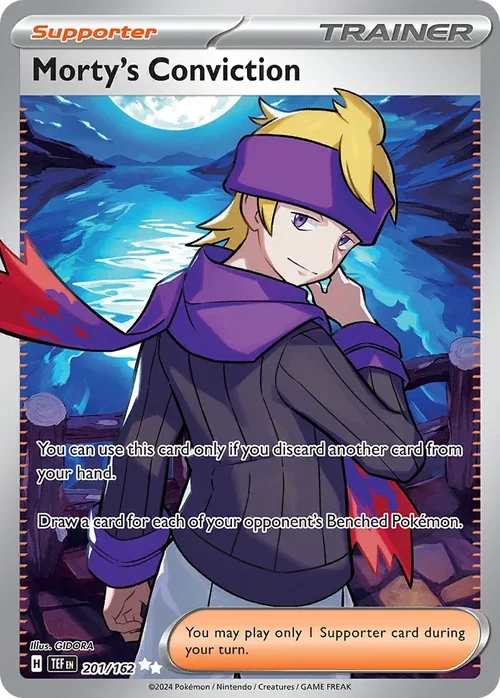 Morty's Conviction 201 Pokemon card from Temporal Forces set