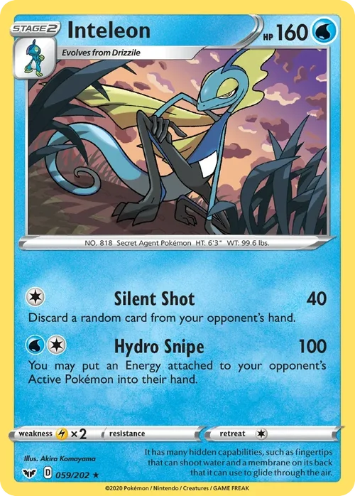Inteleon 59 Pokemon card from Sword & Shield set