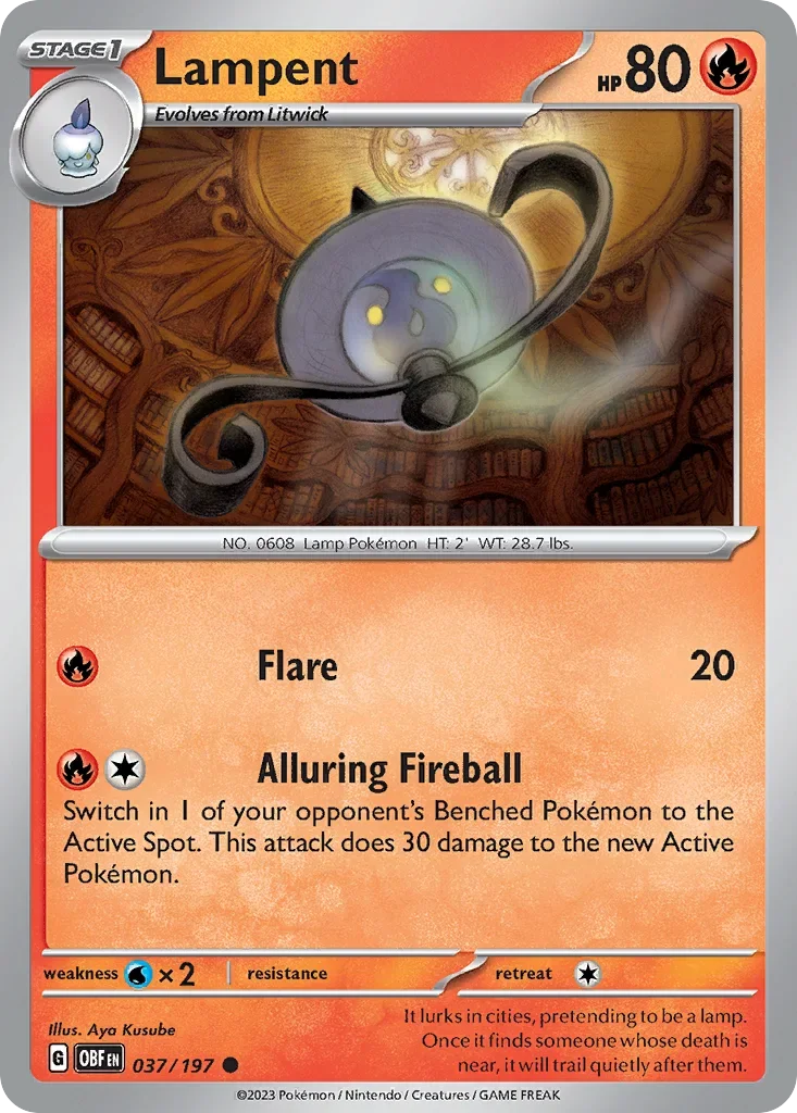 Lampent 37 Pokémon card from Obsidian Flames set