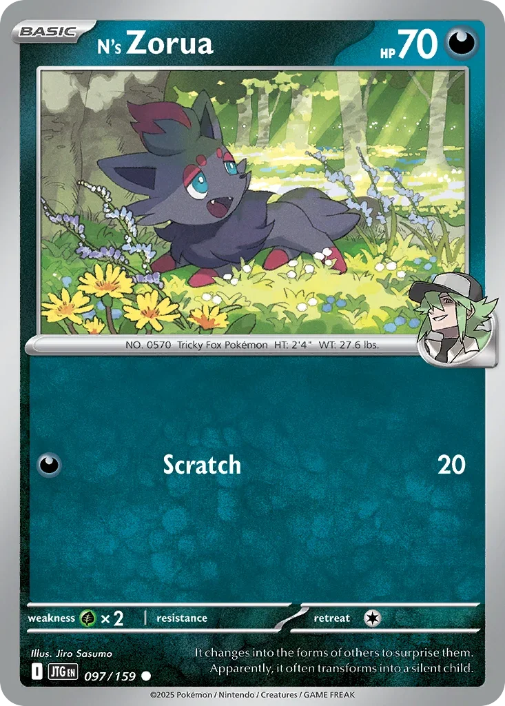 N's Zorua 97 Pokémon card from JTG set