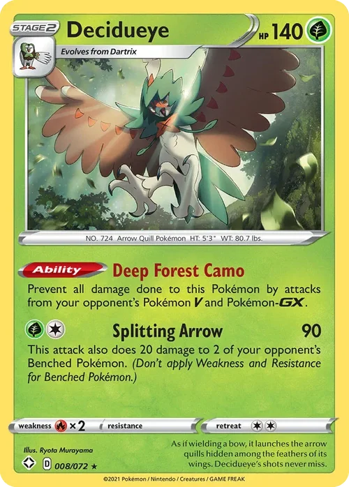Decidueye 8 Pokemon card from Shining Fates set