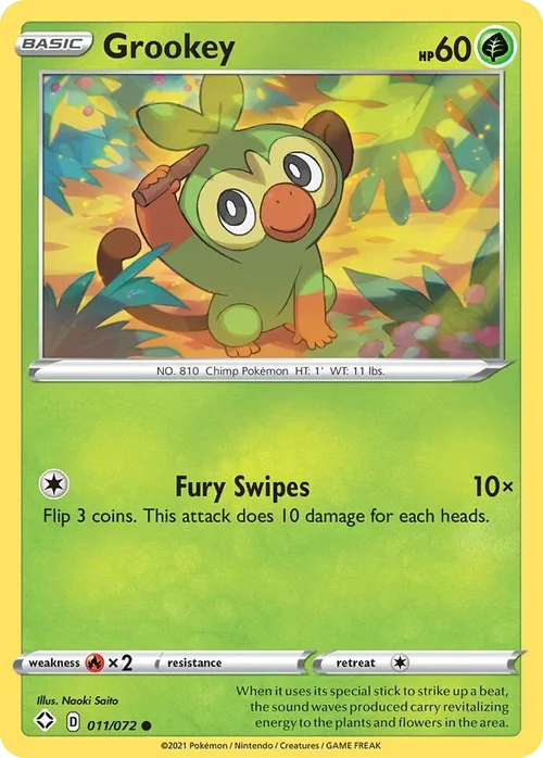 Grookey 11 Pokemon card from Shining Fates set