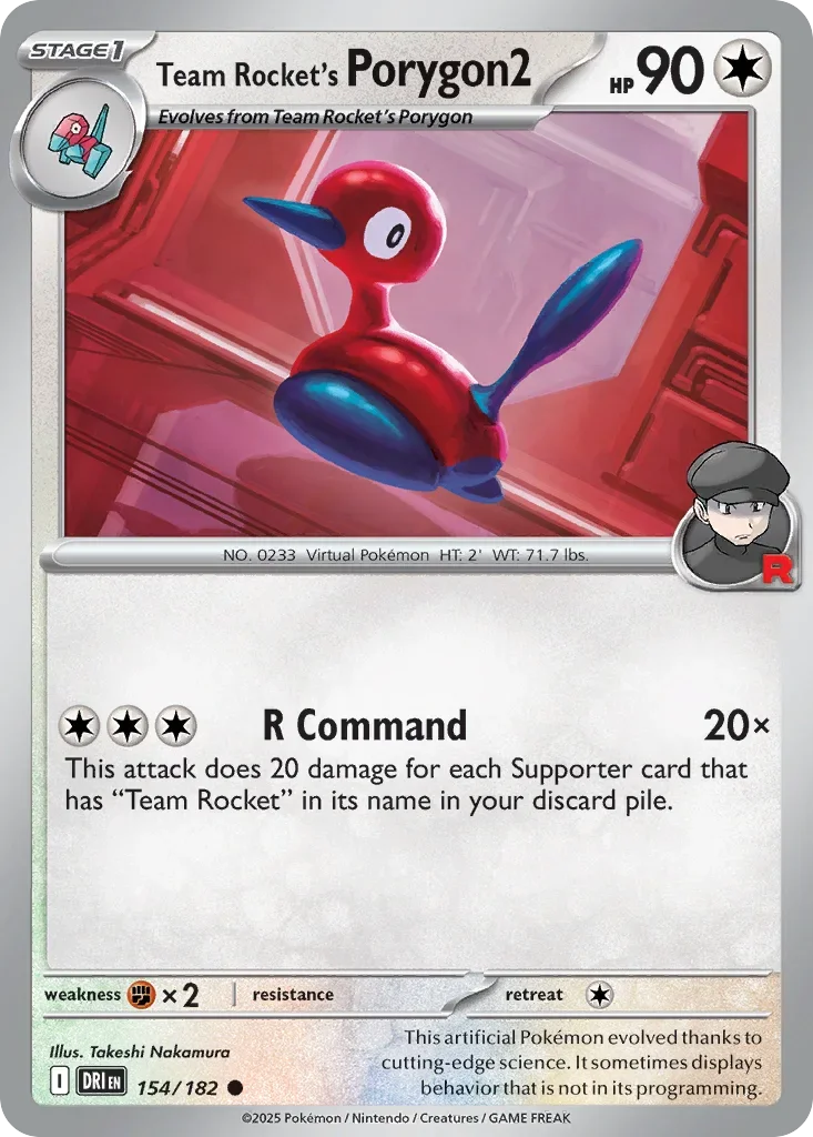 Team Rocket's Porygon2 154 Pokemon card from Destined Rivals set