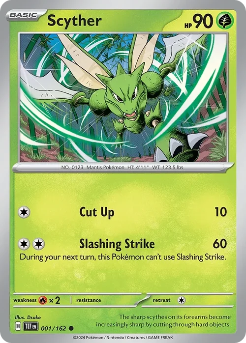 Scyther 1 Pokemon card from Temporal Forces set