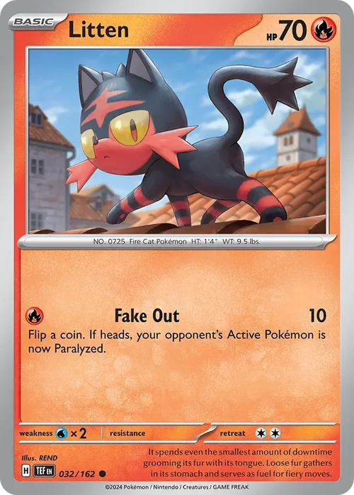 Litten 32 Pokemon card from Temporal Forces set