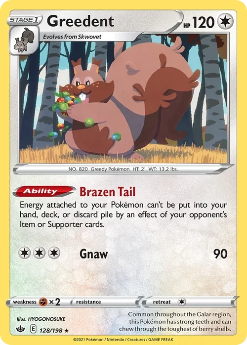Greedent 128 Pokemon card from Chilling Reign set