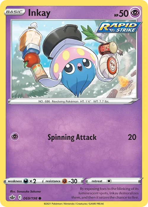Inkay 69 Pokemon card from Chilling Reign set
