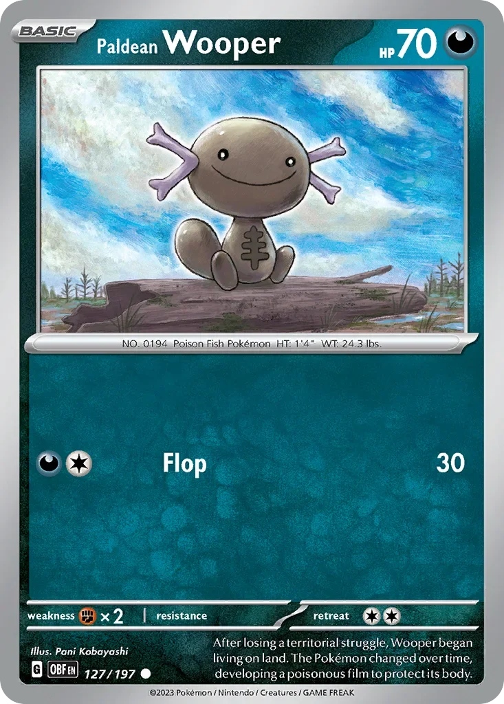 Paldean Wooper 127 Pokémon card from Obsidian Flames set