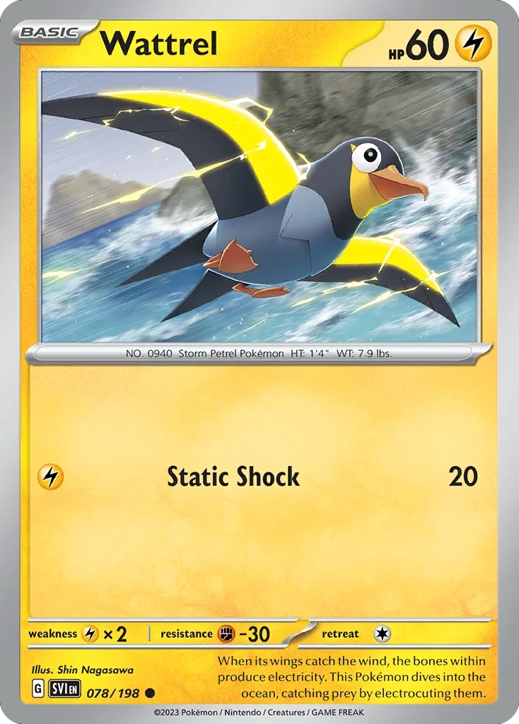 Wattrel 78 Pokemon card from Scarlet & Violet set