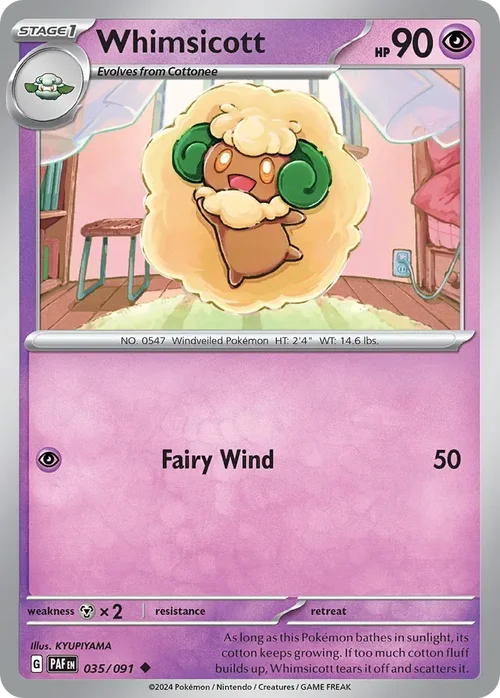 Whimsicott 35 Pokemon card from Paldean Fates set