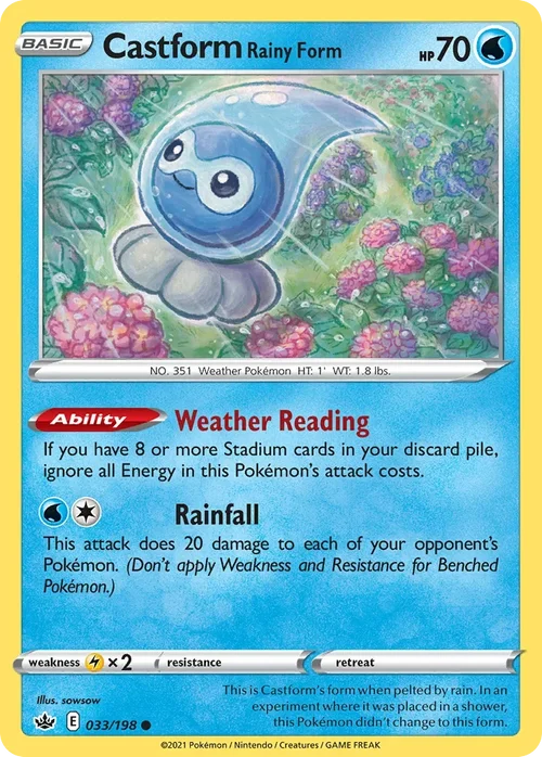 Castform Rainy Form 33 Pokemon card from Chilling Reign set