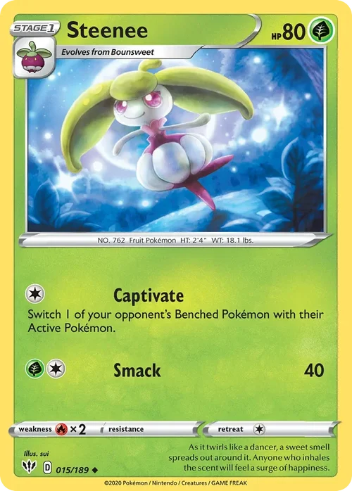 Steenee 15 Pokemon card from Darkness Ablaze set