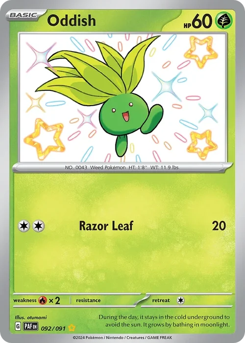 Oddish 92 Pokemon card from Paldean Fates set