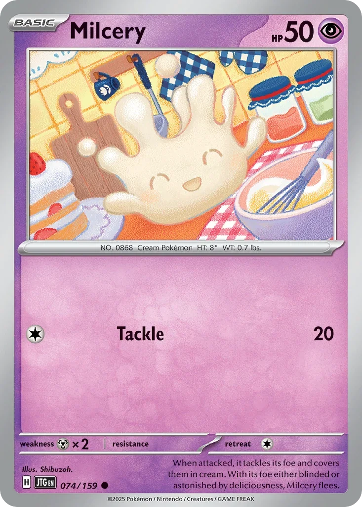 Milcery 74 Pokémon card from JTG set