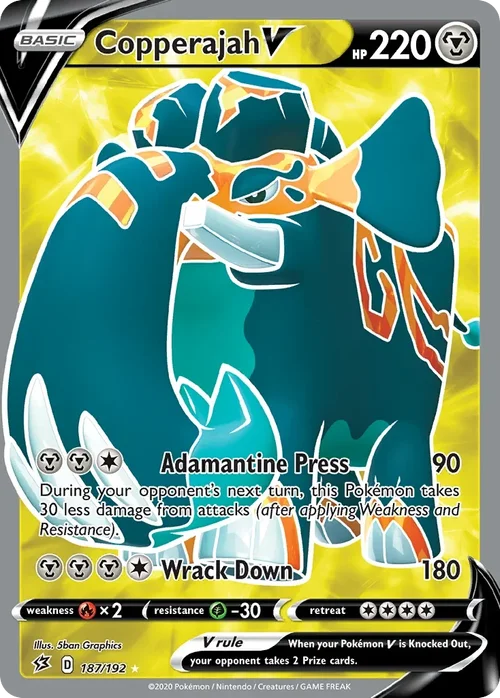 Copperajah V 187 Pokemon card from Rebel Clash set
