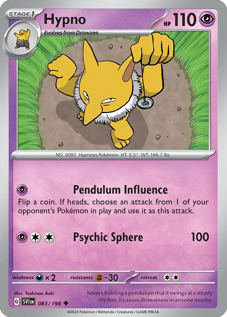 Hypno 83 Pokemon card from Scarlet & Violet set