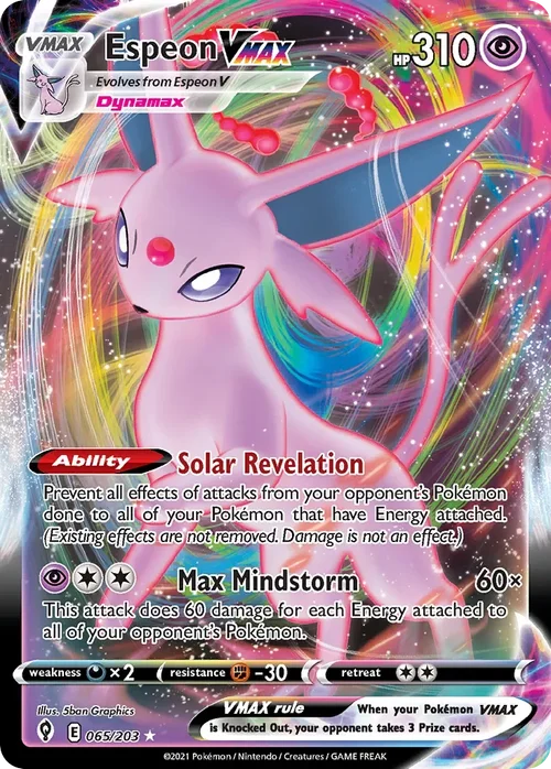Espeon VMAX 65 Pokemon card from Evolving Skies set