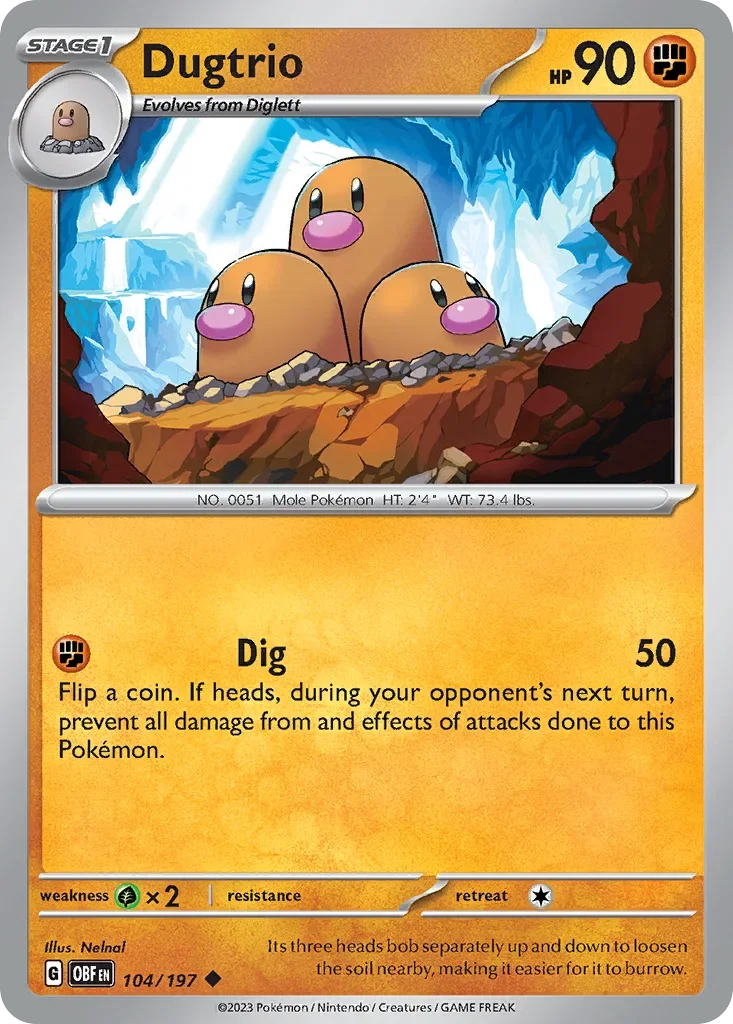 Dugtrio 104 Pokémon card from Obsidian Flames set
