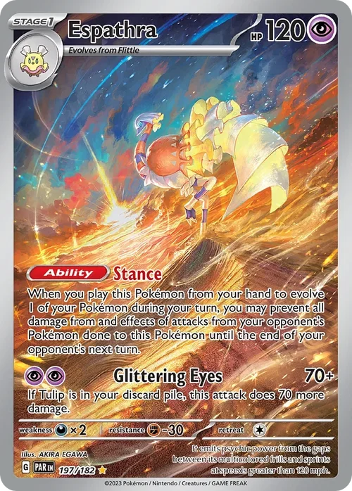 Espathra 197 Pokemon card from Paradox Rift set