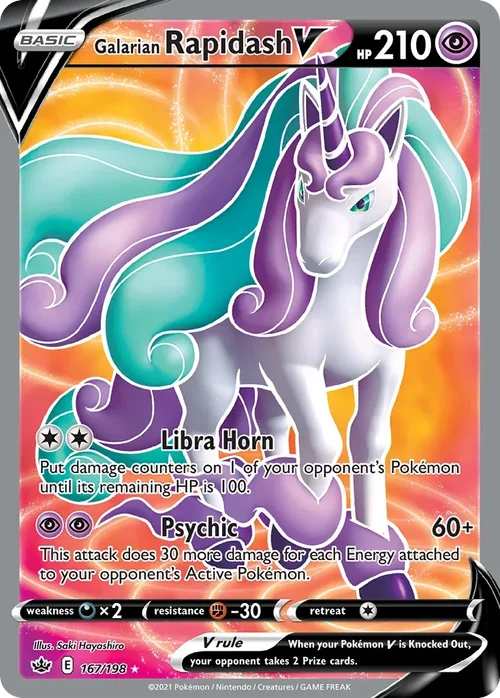 Galarian Rapidash V 167 Pokemon card from Chilling Reign set